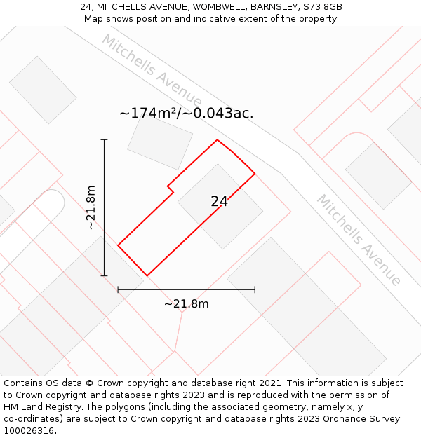 24, MITCHELLS AVENUE, WOMBWELL, BARNSLEY, S73 8GB: Plot and title map