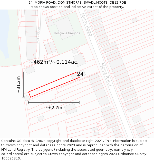 24, MOIRA ROAD, DONISTHORPE, SWADLINCOTE, DE12 7QE: Plot and title map