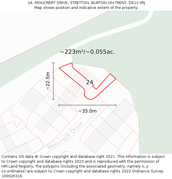 24, MONCREIFF DRIVE, STRETTON, BURTON-ON-TRENT, DE13 0RJ: Plot and title map