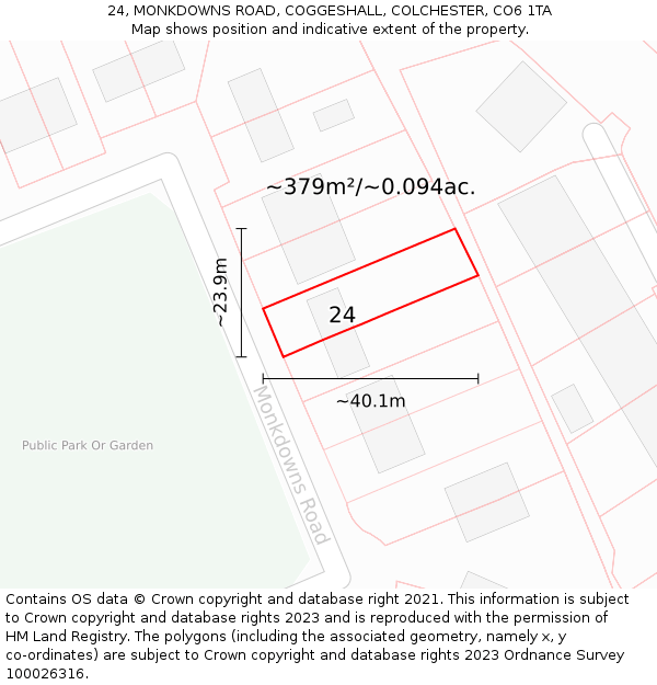 24, MONKDOWNS ROAD, COGGESHALL, COLCHESTER, CO6 1TA: Plot and title map