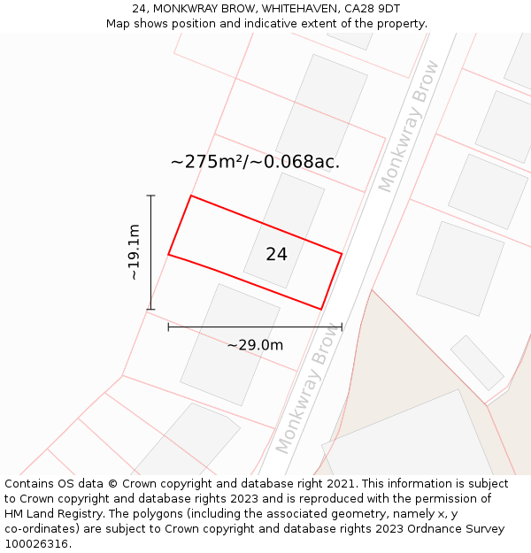 24, MONKWRAY BROW, WHITEHAVEN, CA28 9DT: Plot and title map