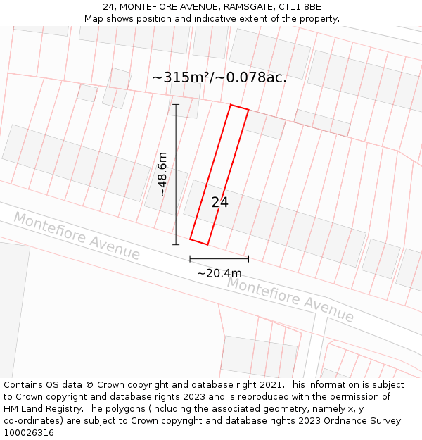 24, MONTEFIORE AVENUE, RAMSGATE, CT11 8BE: Plot and title map