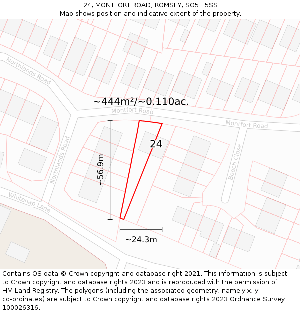 24, MONTFORT ROAD, ROMSEY, SO51 5SS: Plot and title map