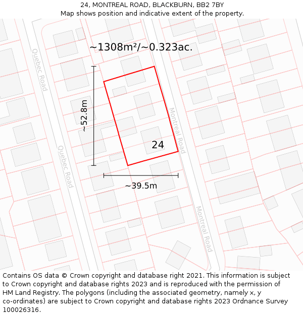 24, MONTREAL ROAD, BLACKBURN, BB2 7BY: Plot and title map