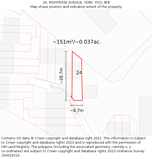 24, MONTROSE AVENUE, YORK, YO31 8FB: Plot and title map