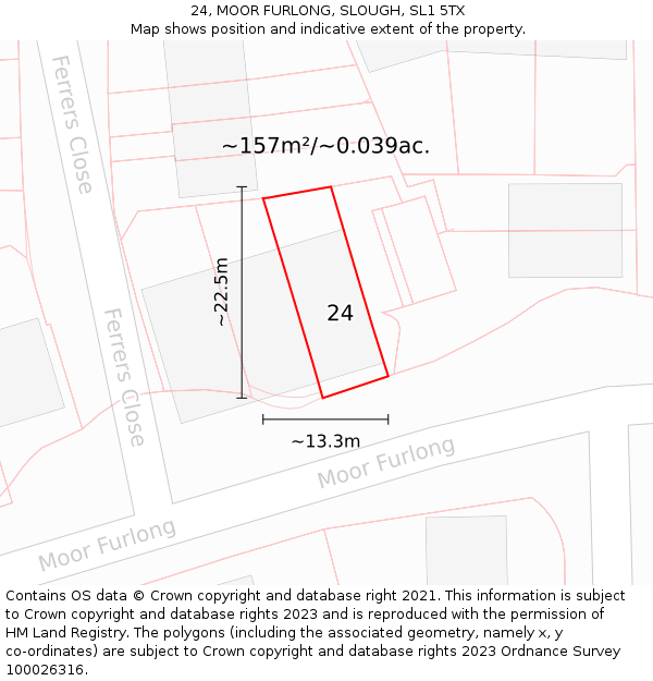 24, MOOR FURLONG, SLOUGH, SL1 5TX: Plot and title map