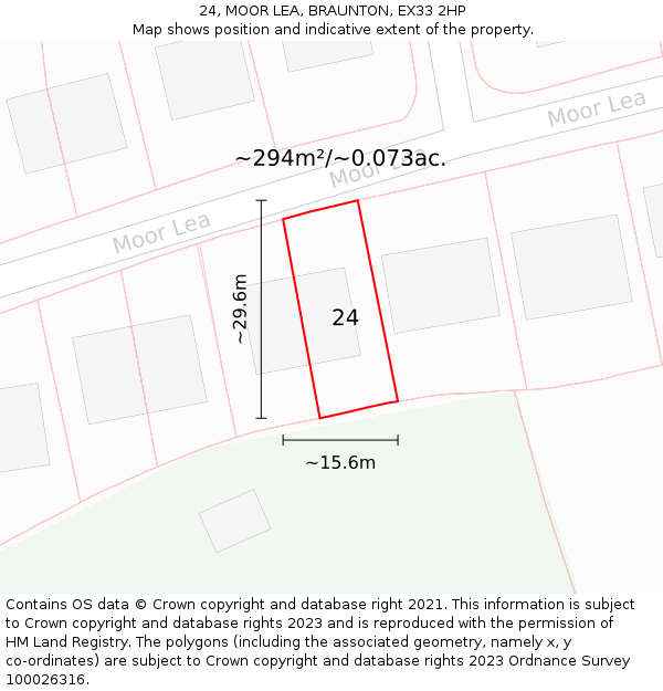 24, MOOR LEA, BRAUNTON, EX33 2HP: Plot and title map