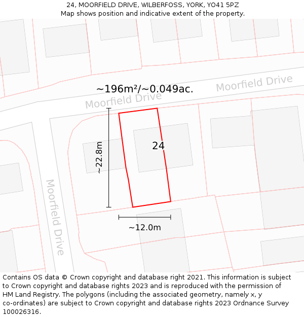 24, MOORFIELD DRIVE, WILBERFOSS, YORK, YO41 5PZ: Plot and title map