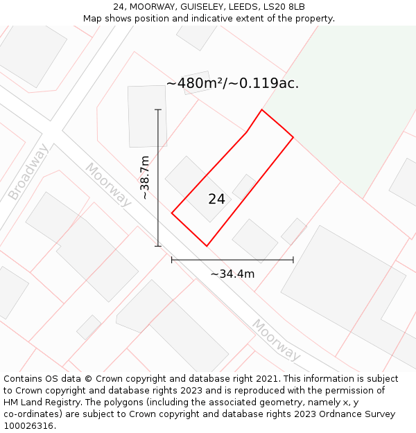 24, MOORWAY, GUISELEY, LEEDS, LS20 8LB: Plot and title map