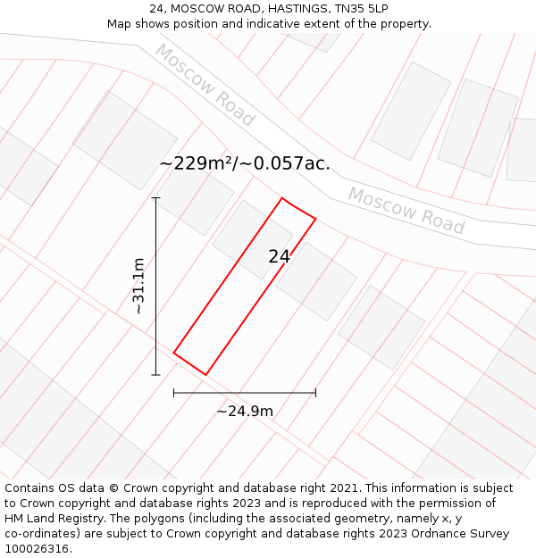 24, MOSCOW ROAD, HASTINGS, TN35 5LP: Plot and title map