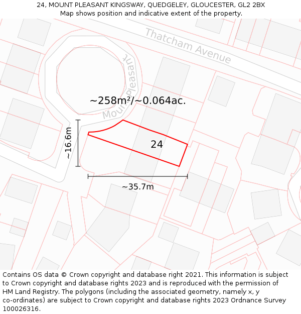 24, MOUNT PLEASANT KINGSWAY, QUEDGELEY, GLOUCESTER, GL2 2BX: Plot and title map