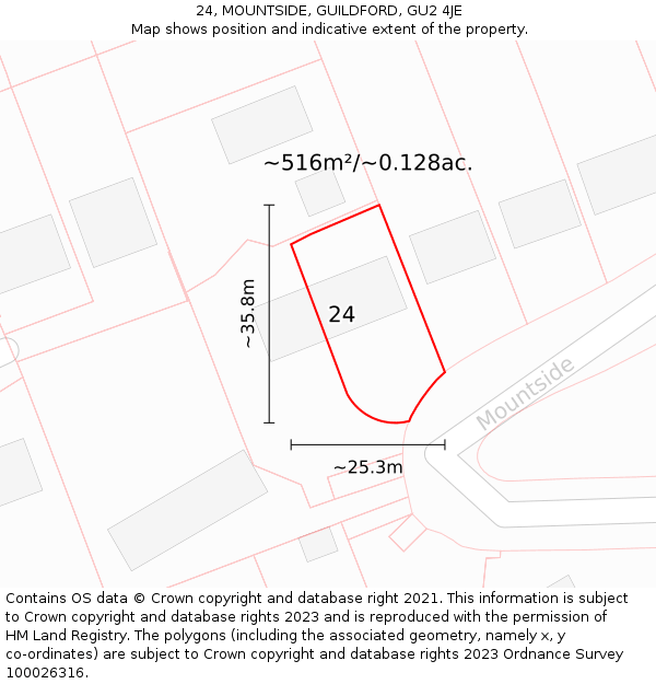 24, MOUNTSIDE, GUILDFORD, GU2 4JE: Plot and title map