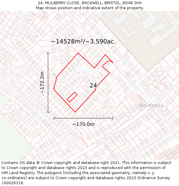 24, MULBERRY CLOSE, BACKWELL, BRISTOL, BS48 3HX: Plot and title map