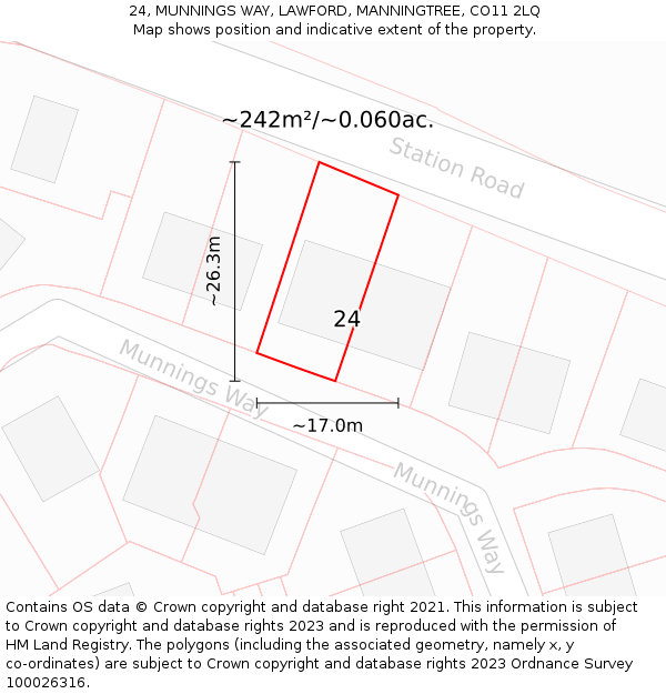 24, MUNNINGS WAY, LAWFORD, MANNINGTREE, CO11 2LQ: Plot and title map