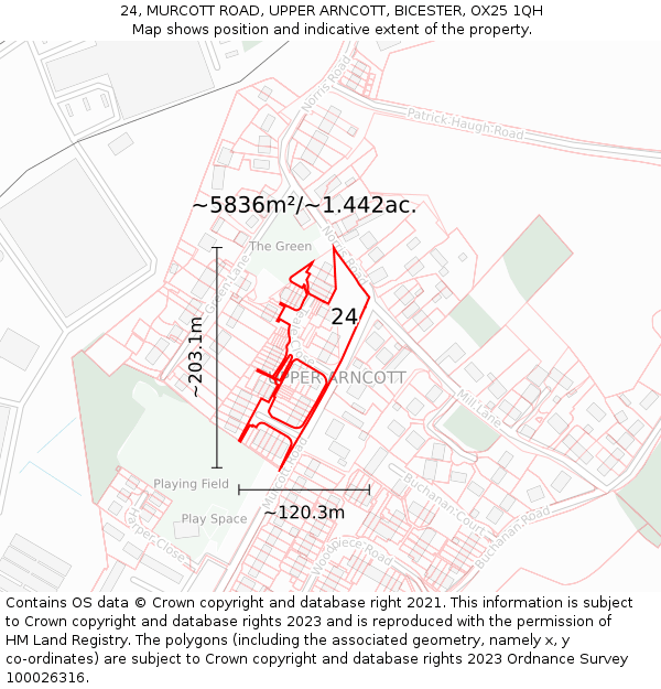 24, MURCOTT ROAD, UPPER ARNCOTT, BICESTER, OX25 1QH: Plot and title map