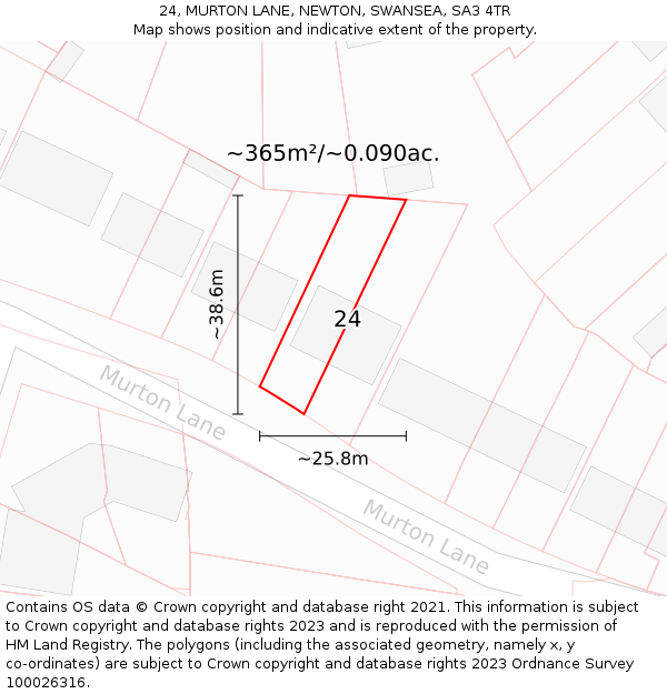 24, MURTON LANE, NEWTON, SWANSEA, SA3 4TR: Plot and title map
