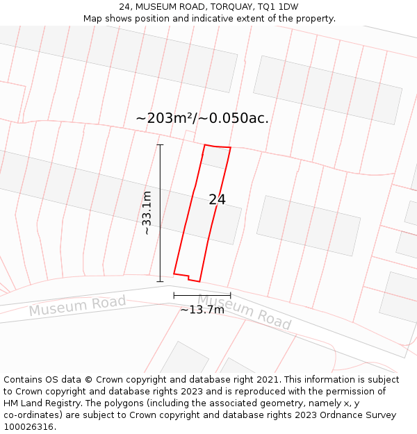 24, MUSEUM ROAD, TORQUAY, TQ1 1DW: Plot and title map