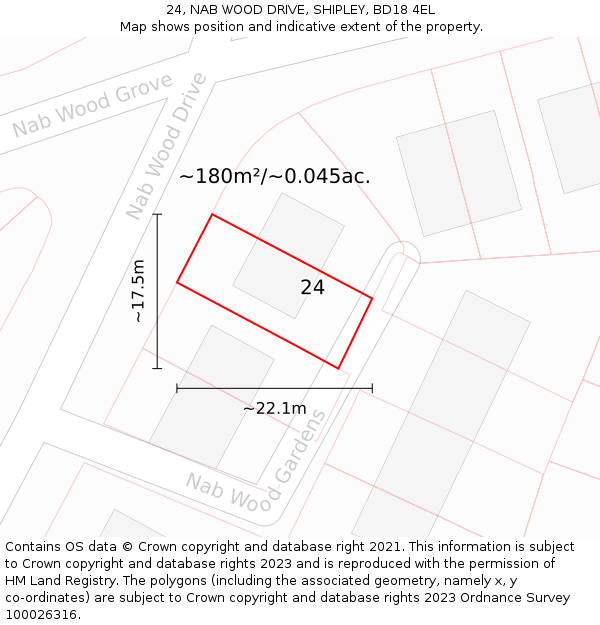 24, NAB WOOD DRIVE, SHIPLEY, BD18 4EL: Plot and title map