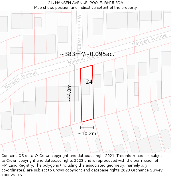 24, NANSEN AVENUE, POOLE, BH15 3DA: Plot and title map