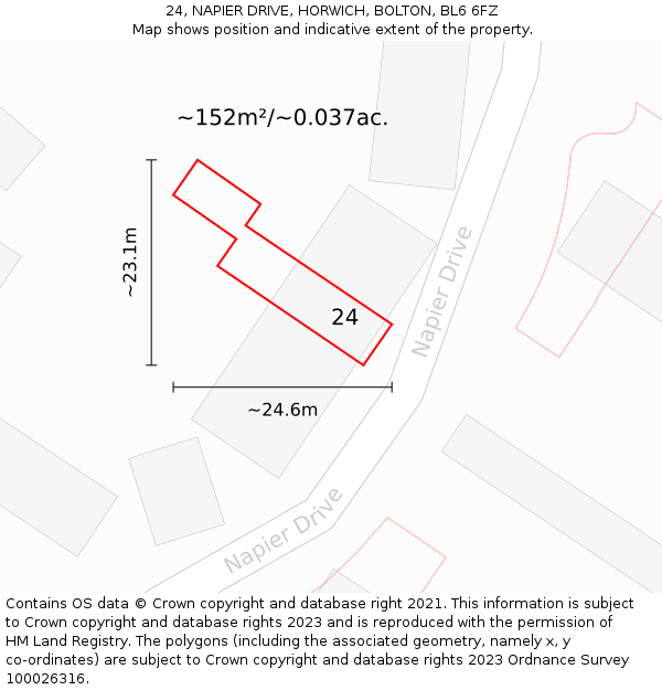 24, NAPIER DRIVE, HORWICH, BOLTON, BL6 6FZ: Plot and title map