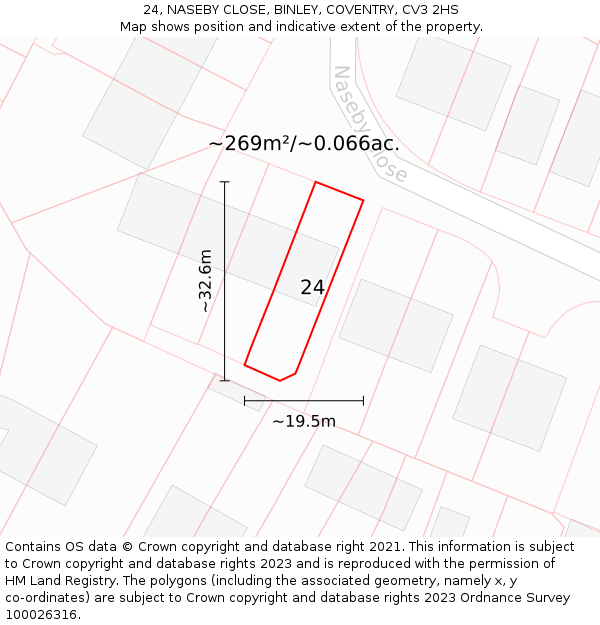 24, NASEBY CLOSE, BINLEY, COVENTRY, CV3 2HS: Plot and title map