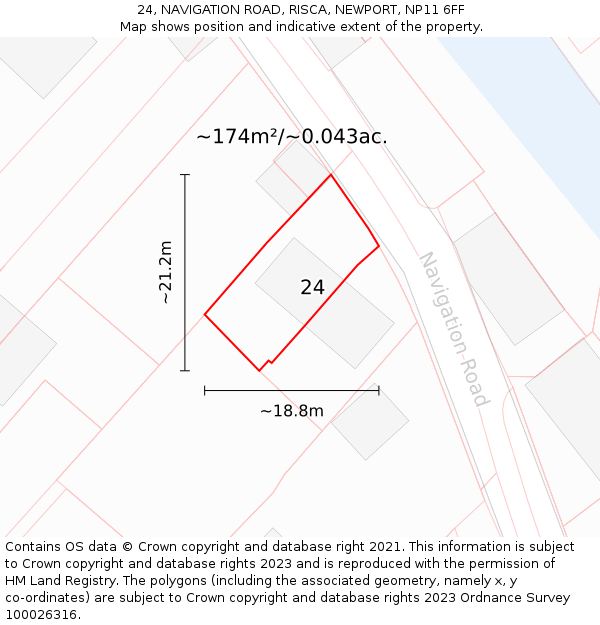 24, NAVIGATION ROAD, RISCA, NEWPORT, NP11 6FF: Plot and title map