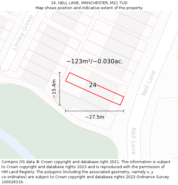 24, NELL LANE, MANCHESTER, M21 7UD: Plot and title map