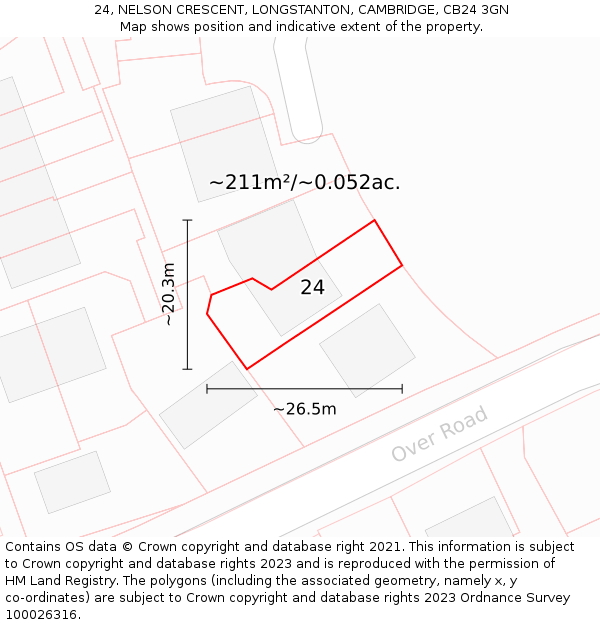 24, NELSON CRESCENT, LONGSTANTON, CAMBRIDGE, CB24 3GN: Plot and title map