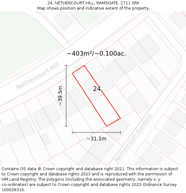 24, NETHERCOURT HILL, RAMSGATE, CT11 0RX: Plot and title map