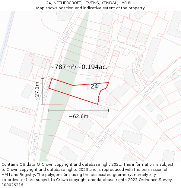 24, NETHERCROFT, LEVENS, KENDAL, LA8 8LU: Plot and title map