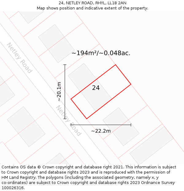 24, NETLEY ROAD, RHYL, LL18 2AN: Plot and title map