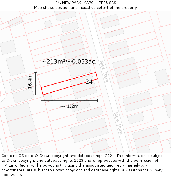 24, NEW PARK, MARCH, PE15 8RS: Plot and title map