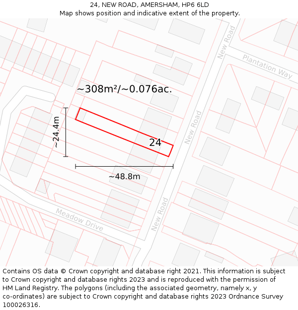 24, NEW ROAD, AMERSHAM, HP6 6LD: Plot and title map