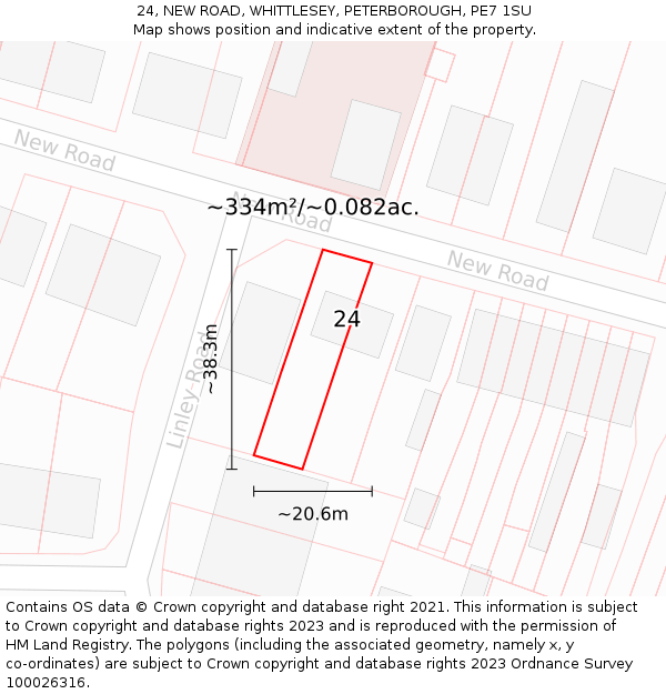 24, NEW ROAD, WHITTLESEY, PETERBOROUGH, PE7 1SU: Plot and title map