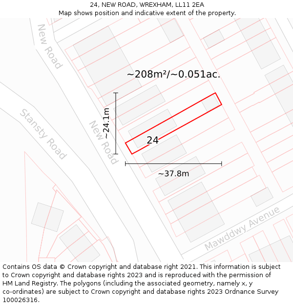 24, NEW ROAD, WREXHAM, LL11 2EA: Plot and title map