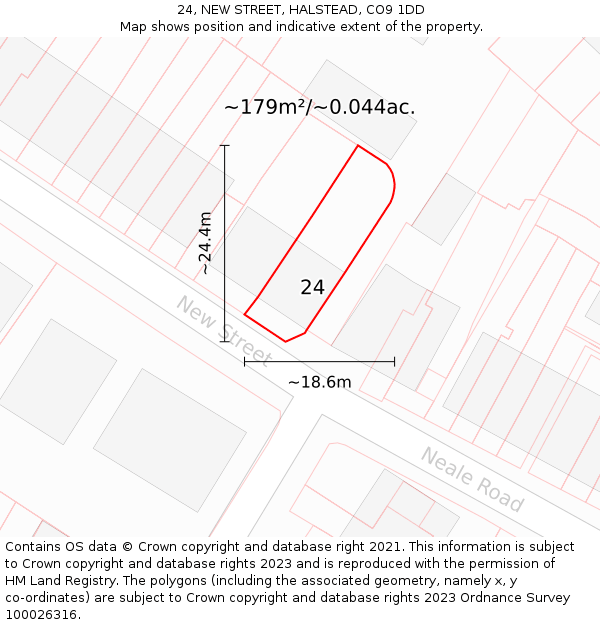 24, NEW STREET, HALSTEAD, CO9 1DD: Plot and title map