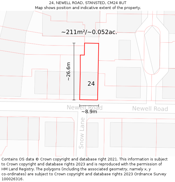 24, NEWELL ROAD, STANSTED, CM24 8UT: Plot and title map