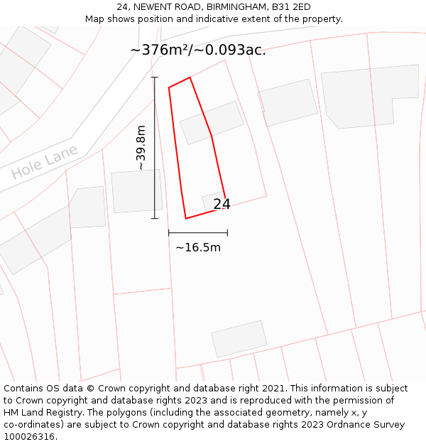 24, NEWENT ROAD, BIRMINGHAM, B31 2ED: Plot and title map