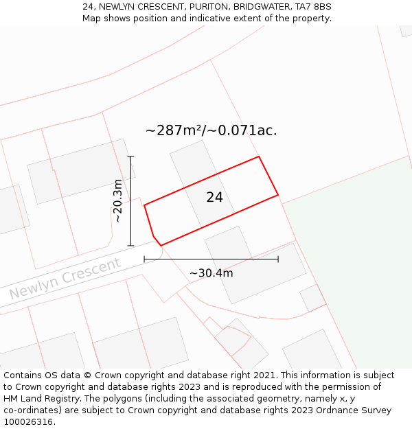 24, NEWLYN CRESCENT, PURITON, BRIDGWATER, TA7 8BS: Plot and title map