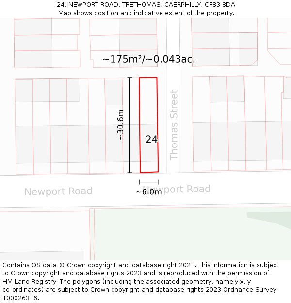 24, NEWPORT ROAD, TRETHOMAS, CAERPHILLY, CF83 8DA: Plot and title map