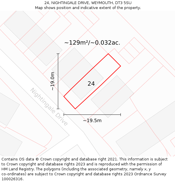 24, NIGHTINGALE DRIVE, WEYMOUTH, DT3 5SU: Plot and title map