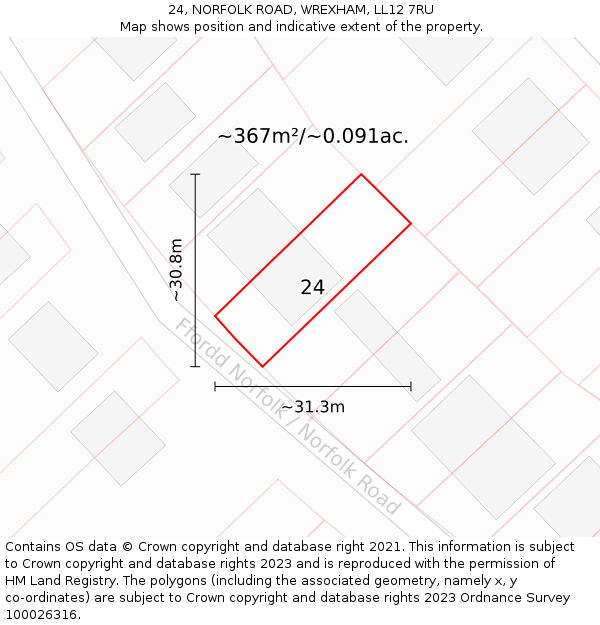 24, NORFOLK ROAD, WREXHAM, LL12 7RU: Plot and title map