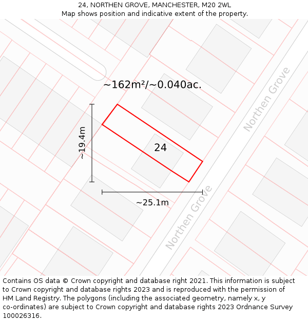 24, NORTHEN GROVE, MANCHESTER, M20 2WL: Plot and title map