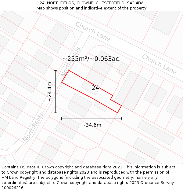 24, NORTHFIELDS, CLOWNE, CHESTERFIELD, S43 4BA: Plot and title map
