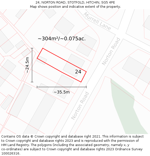 24, NORTON ROAD, STOTFOLD, HITCHIN, SG5 4PE: Plot and title map