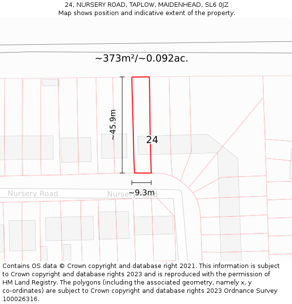 24, NURSERY ROAD, TAPLOW, MAIDENHEAD, SL6 0JZ: Plot and title map