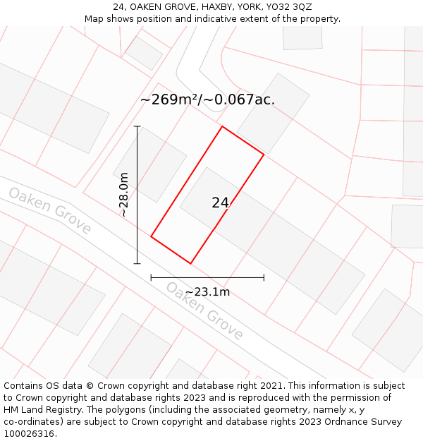 24, OAKEN GROVE, HAXBY, YORK, YO32 3QZ: Plot and title map