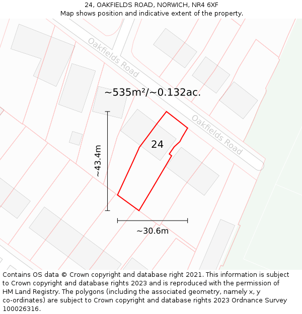 24, OAKFIELDS ROAD, NORWICH, NR4 6XF: Plot and title map