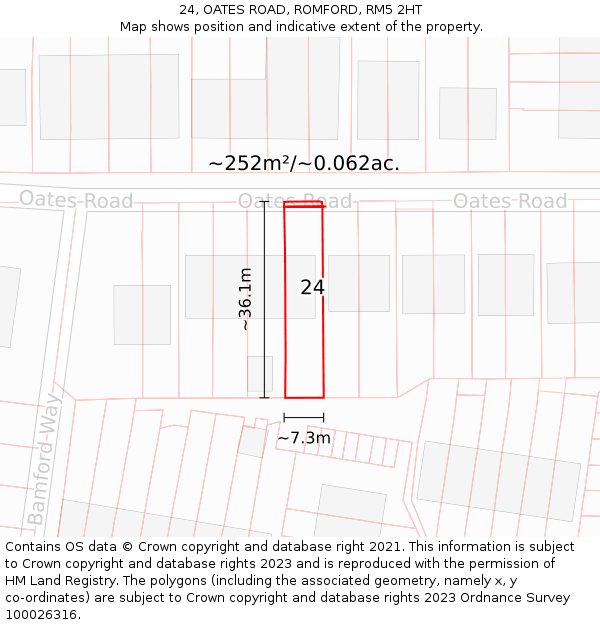 24, OATES ROAD, ROMFORD, RM5 2HT: Plot and title map