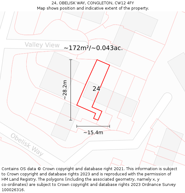 24, OBELISK WAY, CONGLETON, CW12 4FY: Plot and title map